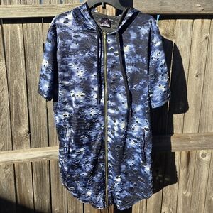 Blue and Black Short Sleeve Hoodie
